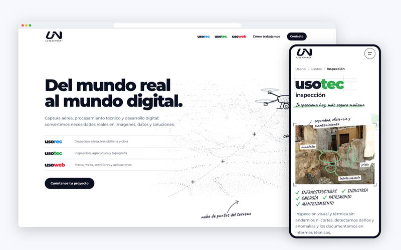 La web de Usonoi en un ordenador y un móvil, diseñada y desarrollada por usoweb