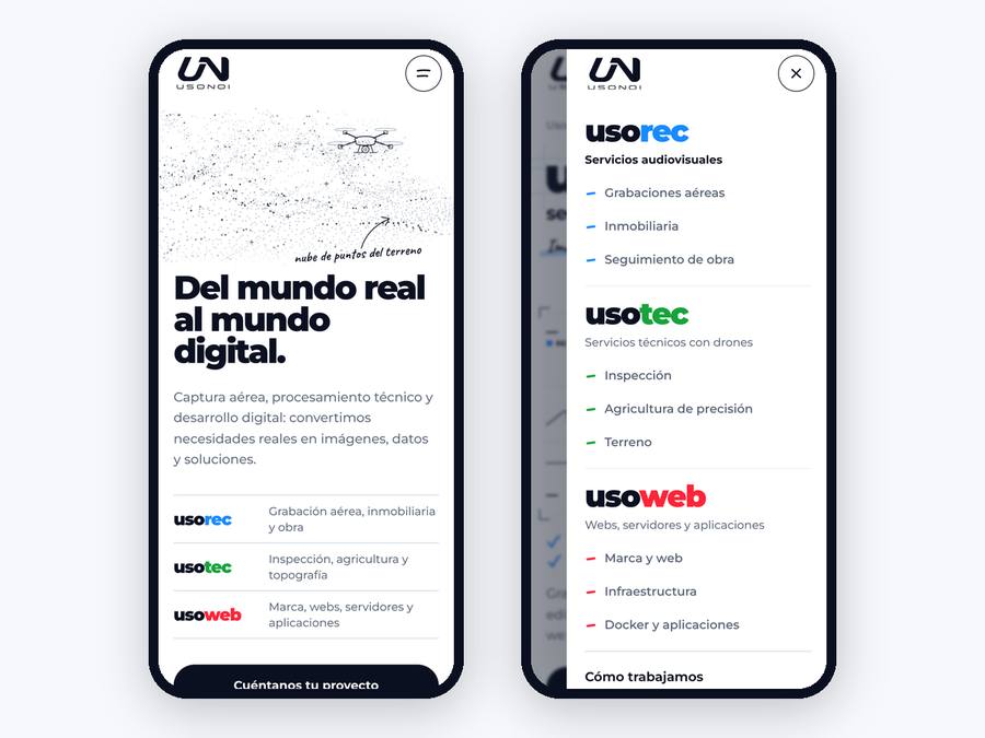 usonoi.com en el móvil: portada y menú